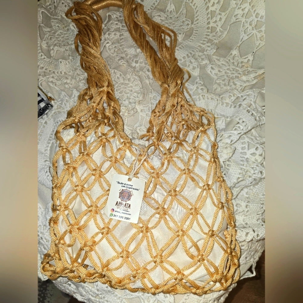 Tan Woven Bag, Boho Bag, Boho Purse, Grocery Bag, Knitted Bag